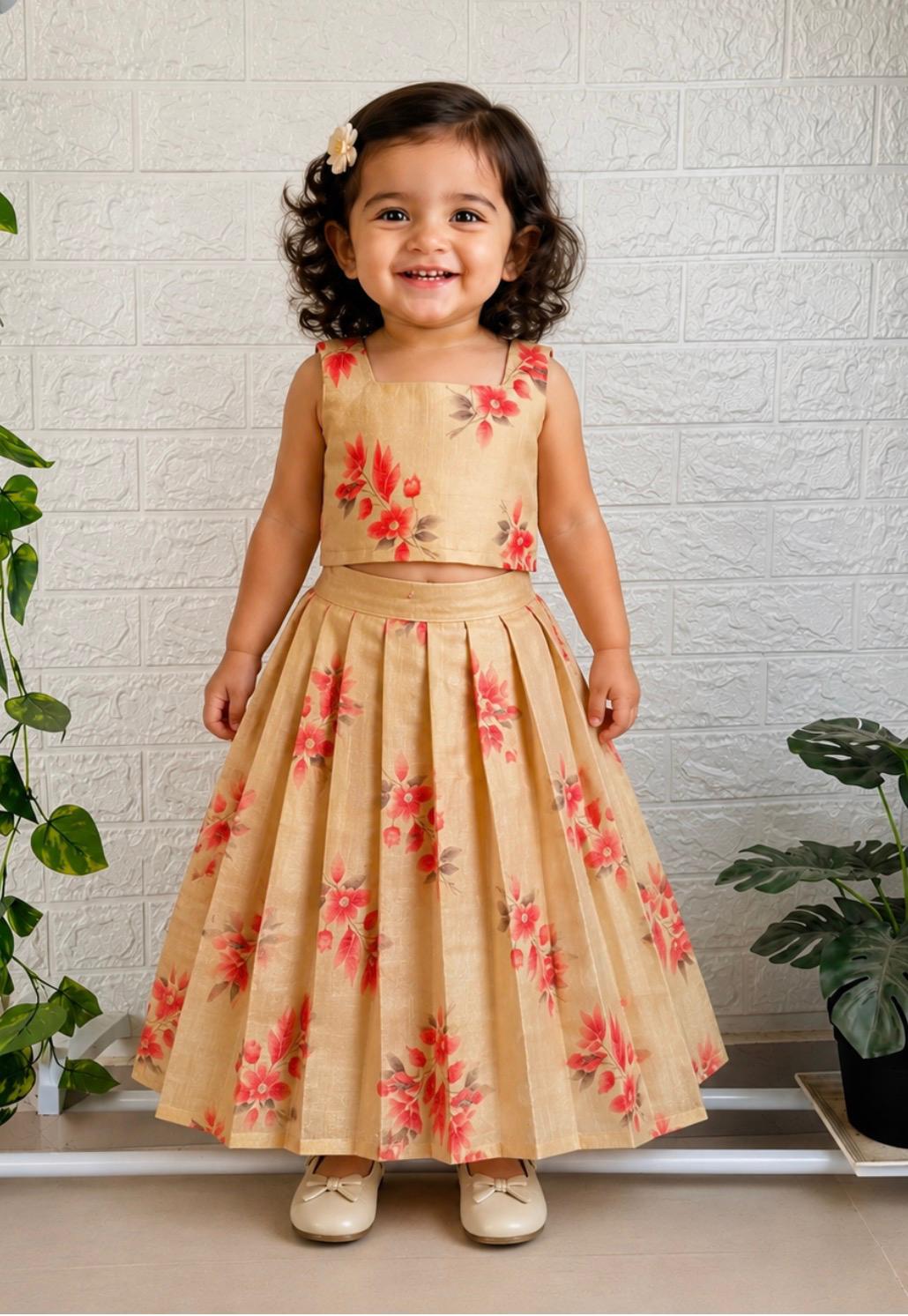 Floral Printed Pattu Pavadai Set for Baby Girls